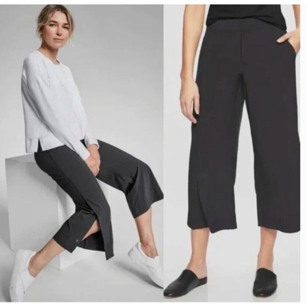 Athleta Tribeca Wide Leg Crop Pants Womens 8 Black Stretch Lightweight 281969